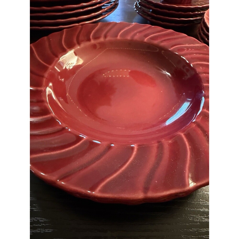 2 Franciscan Ware Coronado Burgundy Maroon Glossy Swirl Salad Bowls 8.5" VTG